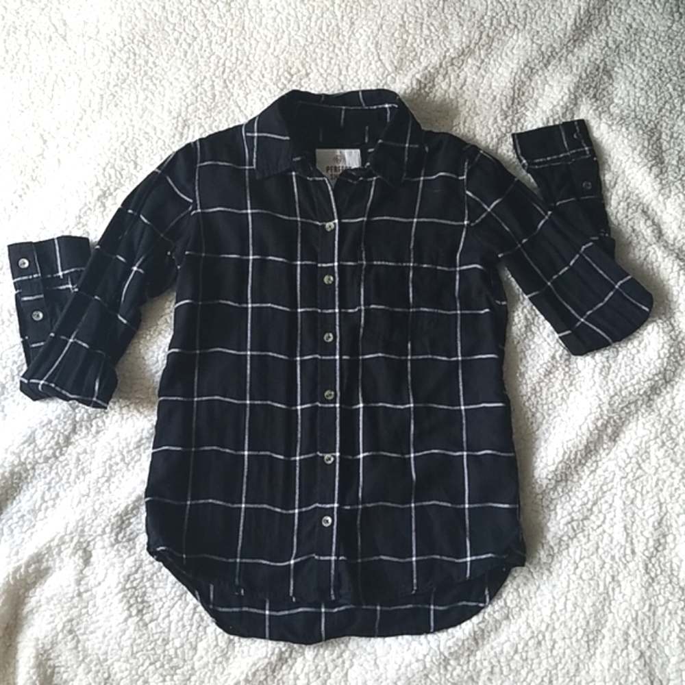SO XS Black and White Plaid Flannel